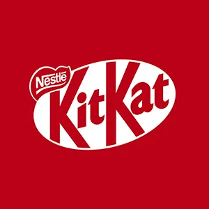 logo da marca kitkat em branco no fundo vermelho