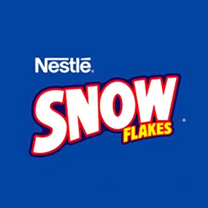 logo da marca snow flakes em branco no fundo azul